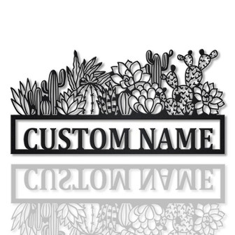 Personalized Cactus Border Monogram Metal Sign Art Custom Cactus Border Metal Sign Cactus Border Lover Sign Decoration For Living Room - Thegiftio UK
