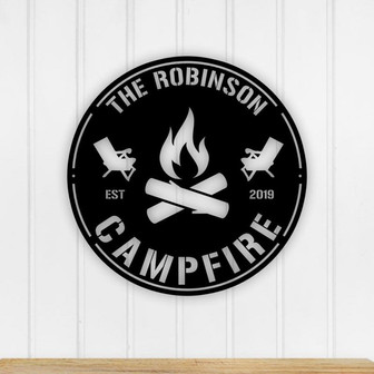 Personalized Campfire Family Name Sign, Metal Wall Decor, Welcome To Our Campfire Sign, Campfire Decor,Outdoor family sign, Outdoor decor - Thegiftio