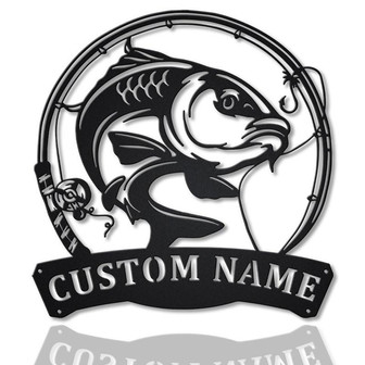 Personalized Carp Fishing Fish Pole Metal Sign Art | Custom Carp Fishing Metal Sign | Carp Fishing Gift | Decor Decoration | Birthday Gift - Thegiftio UK