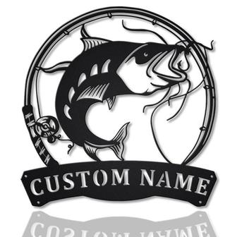 Personalized Catfish Fishing Fish Pole Metal Sign Art | Custom Catfish Fishing Metal Sign | Catfish Fishing Gift | Decor Decoration - Thegiftio UK