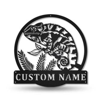 Personalized Chameleon Monogram Metal Sign Art ,Custom Chameleon Metal Sign, Chameleon Lover Sign Decoration For Living Room - Thegiftio UK