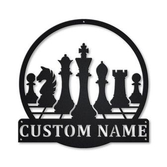Personalized Chess Monogram Metal Sign Art | Custom Chess Metal Wall Art | Chess Antler Decor | Housewarming Outdoor Metal Sign - Thegiftio