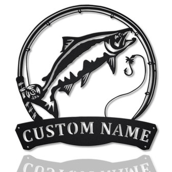 Personalized Chinook Salmon Fish Pole Monogram Metal Sign Art, Chinook Salmon Fish Metal Sign Fishing Lover Sign Decoration For Living Room - Thegiftio UK