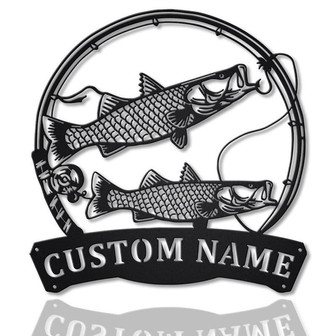 Personalized Common Snook Fishing Fish Pole Metal Sign Art | Custom Common Snook Fishing Metal Sign | Fishing Lover Home Decor - Thegiftio UK