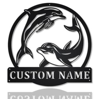 Personalized Couple Dolphin Metal Sign Art | Custom Dolphin Metal Sign | Beach Funny Gift | Decor Decoration | Birthday Gift - Thegiftio UK