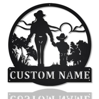 Personalized Cowgirl And Son Monogram Metal Sign Art , Custom Cowgirl And Son Metal Sign, Cowgirl Lover Sign Decoration For Living Room - Thegiftio UK