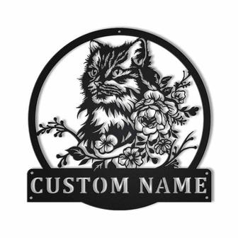 Personalized Cute Cat Floral Metal Sign Art | Custom Cute Cat Floral Metal Sign | Animal Funny | Father&#39;s Day Gift | Pets Gift - Thegiftio UK