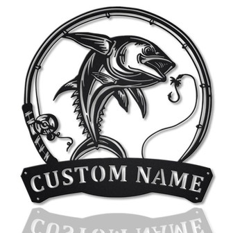 Personalized Dolphin Fishing Fish Pole Metal Sign Art | Custom Dolphin Fishing Metal Sign | Fishing Gift | Decor Decoration | Birthday Gift - Thegiftio UK
