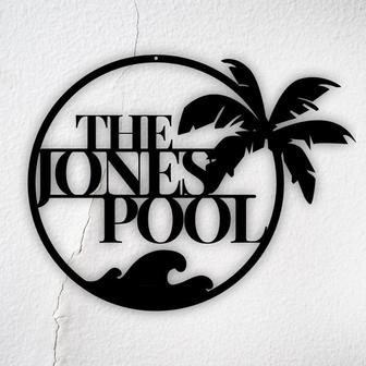 Personalized Family Pool Palm Tree Metal Sign,Family Pool Sign, Swimming Pool Metal Sign, Custom Pool House Sign, Last Name Pool Sign - Thegiftio UK