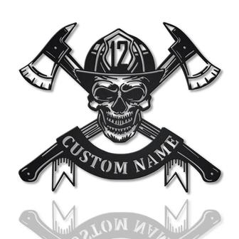 Personalized Firefighter Skull Metal Sign Art | Custom Firefighter Skull Monogram Metal Sign | Firefighter Gifts | Job Gift - Thegiftio UK