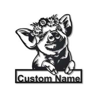Personalized Floral Piggy Metal Sign Art | Custom Floral Piggy Metal Sign | Animal Funny | Pets Gift | Birthday Gift - Thegiftio UK