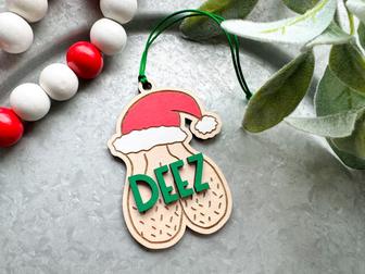Personalized Funny Deez Nuts Wooden Ornament Gag Christmas Gift For Him | Mazezy