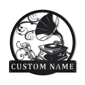 Personalized Gramophone Monogram Metal Sign Art | Custom Gramophone Name Metal Sign | Gramophone Gifts For Gift | Musical Instrument Gift - Thegiftio UK