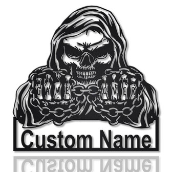 Personalized Grim Reaper Skull Skeleton Metal Sign Art | Custom Skull Skeleton Monogram Metal Sign | Skull Gifts Funny | Hobbie Gift - Thegiftio UK