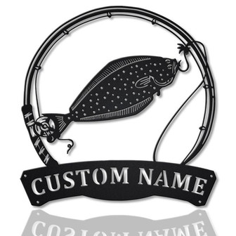 Personalized Halibut Fishing Fish Pole Metal Sign Art | Custom Halibut Fishing Metal Sign | Halibut Fishing Gift - Thegiftio UK