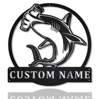 Personalized Hammerhead Shark Metal Sign Art | Custom Shark Monogram Metal Sign | Birthday Gift | Animal Funny | Father&#39;s Day Gift - Thegiftio UK