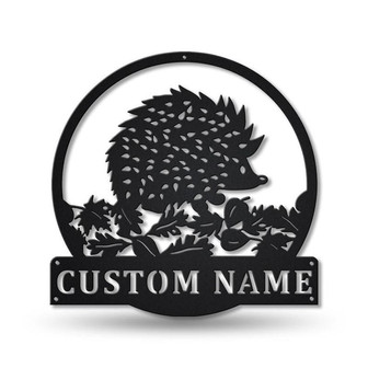Personalized Hedgehog Monogram Metal Sign Art , Custom Hedgehog Metal Sign, Hedgehog Lover Sign Decoration For Living Room - Thegiftio UK