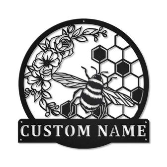 Personalized Honey Bee Monogram Metal Sign Art | Custom Honey Bee Metal Wall Art | Bee Antler Decor | Housewarming Outdoor Metal Sign - Thegiftio UK