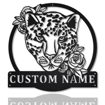 Personalized Leopard With Flower Metal Sign Art | Custom Leopard With Flower Metal Sign | Leopard Gift | Birthday Gift | Decor Decoration - Thegiftio UK