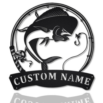 Personalized Mahi-Mahi Fishing Fish Pole Metal Sign Art | Custom Mahi-Mahi Fishing Metal Sign | Fishing Gifts Funny | Mahi-Mahi Fishing Gift - Thegiftio