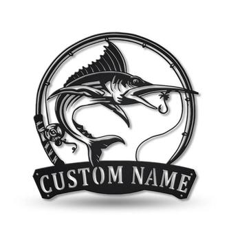 Personalized Marlin Fishing Fish Pole Metal Sign Art | Custom Marlin Fishing Metal Sign | Marlin Fishing Gifts for Men | Marlin Fishing Gift - Thegiftio UK