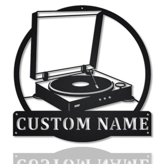 Personalized Music Turntable Record Monogram Metal Sign Art , Custom Turntable Record Metal Sign Music Lover Sign Decoration For Living Room - Thegiftio