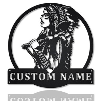 Personalized Native American Warrior Girl Metal Sign Art , Custom Native American Metal Sign , Warrior Girl Sign Decoration For Living Room - Thegiftio UK