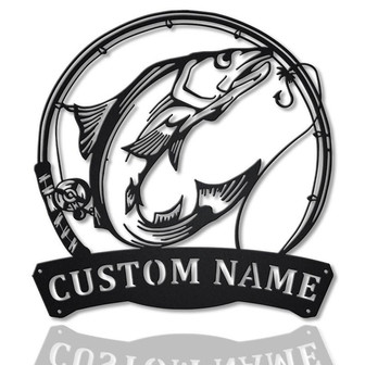Personalized Norwegian Salmon Fishing Fish Pole Metal Sign Art | Custom Salmon Fishing Monogram Metal Sign | Fishing Gifts | Hobbie Gift - Thegiftio UK