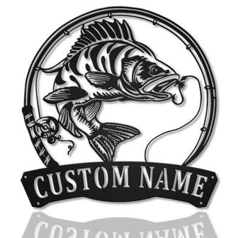 Personalized Perch Fishing Fish Pole Metal Sign Art | Custom Perch Fishing Metal Sign | Perch Fishing Gifts for Men | Perch Fishing Gift - Thegiftio UK