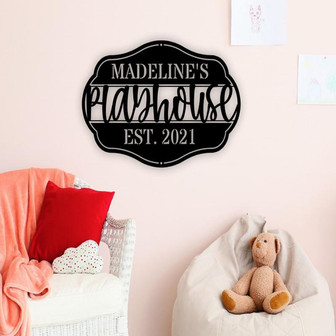 Personalized Playhouse Sign, Custom Name Metal Sign, Treehouse Sign, Clubhouse Sign, Outdoor Signs, EST sign, Kid Decor, Playroom Decor - Thegiftio UK