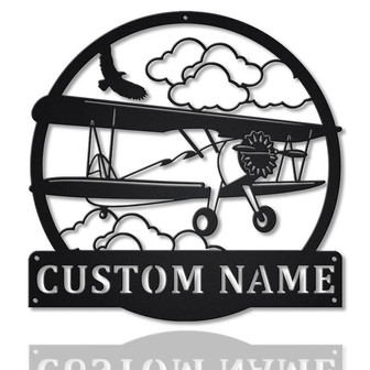 Personalized Propeller Airplane Monogram Metal Sign Art , Custom Airplane Metal Sign , Airplane Lover Sign Decoration For Living Room - Thegiftio UK