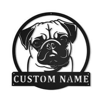 Personalized Pug Dog Monogram Metal Sign Art | Custom Pug Dog Metal Sign | Pug Dog Gifts for Men | Dog Gift - Thegiftio