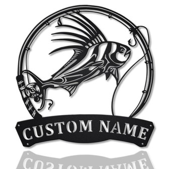 Personalized Roosterfish Fish Pole Monogram Metal Sign Art Roosterfish Fishing Metal Sign Fishing Lover Sign Decoration For Living Room - Thegiftio UK