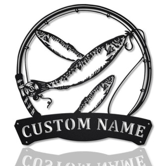 Personalized Sardine Fishing Fish Pole Monogram Metal Sign Art Custom Sardine Fish Metal Sign Fishing Lover Sign Decoration For Living Room - Thegiftio UK