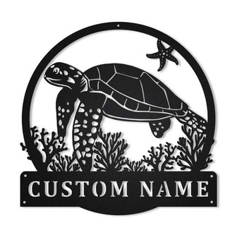 Personalized Sea Turtle MonogramMetal Sign Art | Custom Sea Turtle Monogram Metal Sign | Sea Turtle Gifts | Decor Decoration - Thegiftio UK