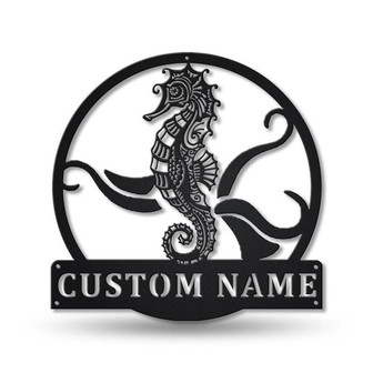 Personalized Seahorse Monogram Metal Sign Art ,Custom Seahorse Metal Sign, Seahorse Lover Sign Decoration For Living Room - Thegiftio UK