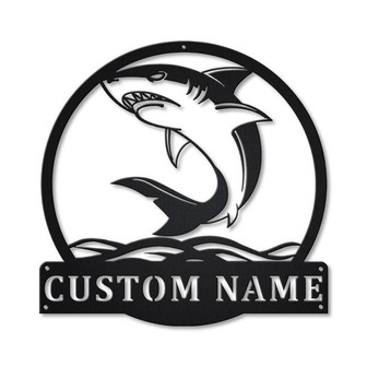 Personalized Shark Monogram Metal Sign Art | Custom Shark Monogram Metal Sign | Birthday Gift | Animal Funny | Father&#39;s Day Gift - Thegiftio