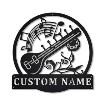 Personalized Sitar Music Monogram Metal Sign Art | Custom Sitar Music Monogram Metal Sign | Sitar Music Gifts for Men | Musical Instrument - Thegiftio UK