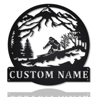 Personalized Skiing Monogram Metal Sign Art | Custom Skiing Metal Sign | Hobbie Gifts | Sport Gift | Birthday Gift - Thegiftio