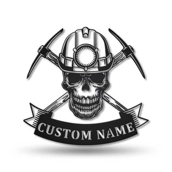 Personalized Skull Mining Metal Sign Art | Custom Skull Mining Monogram Metal Sign | Skull Mining Gifts | Job Gift | Birthdy Gift - Thegiftio