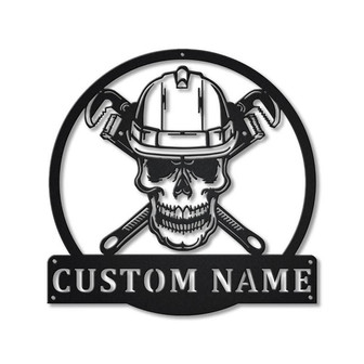 Personalized Skull Plumbing Metal Sign Art | Custom Skull Plumbing Monogram Metal Sign | Plumbing Gifts Funny | Hobbie Gift | Job Gift - Thegiftio UK