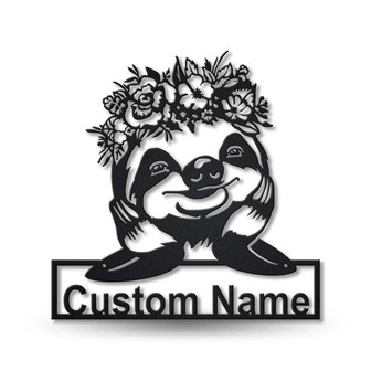 Personalized Sloth With Floral Metal Sign Art | Custom Sloth With Floral Metal Sign | Gifts Funny | Animal Custom - Thegiftio UK