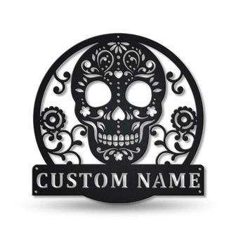 Personalized Sugar Skull Metal Sign Art | Custom Sugar Skull Monogram Metal Sign | Sugar Skull Gifts Funny | Hobbie Gift | Birthday Gift - Thegiftio UK