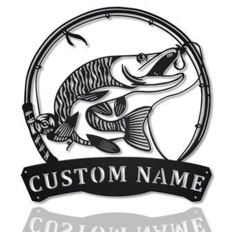 Personalized Tiger Muskellunge Fish Pole Metal Sign Art | Custom Tiger Muskellunge Metal Sign | Tiger Muskellunge Gift | Decor Decoration - Thegiftio UK