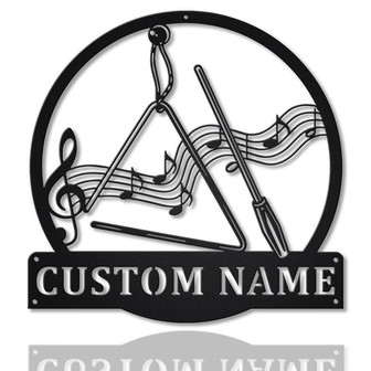 Personalized Triangle Music Metal Sign Art , Custom Musical Instrument Metal Sign, Triangle Lover Sign Decoration For Living Room - Thegiftio