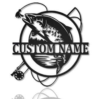 Personalized Trout Fishing Fish Pole Metal Sign Art | Custom Trout Fishing Metal Sign | Trout Fishing Gifts for Men | Trout Fishing Gift - Thegiftio UK