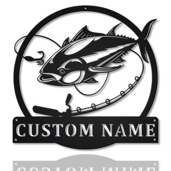 Personalized Tuna Fishing Fish Pole Metal Sign Art | Custom Tuna Fishing Metal Sign | Tuna Fishing Gifts for Men | Tuna Fishing Gift - Thegiftio UK