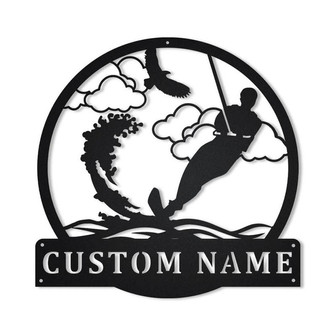 Personalized Water Skiing Monogram Metal Sign Art | Water Skiing Antler Decor | Water Skiing Metal Sign | Housewarming Outdoor Metal - Thegiftio UK