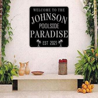 Poolside Paradise Swimming Pool Patio Metal Sign, Pool and Bar, Tiki Bar, Bar and Grill, Pool Oasis Personalized Sign for Pool, - Thegiftio UK