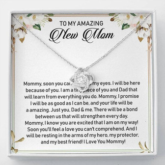 To My Amazing New Mom Love Knot Necklace Message Card - Thegiftio